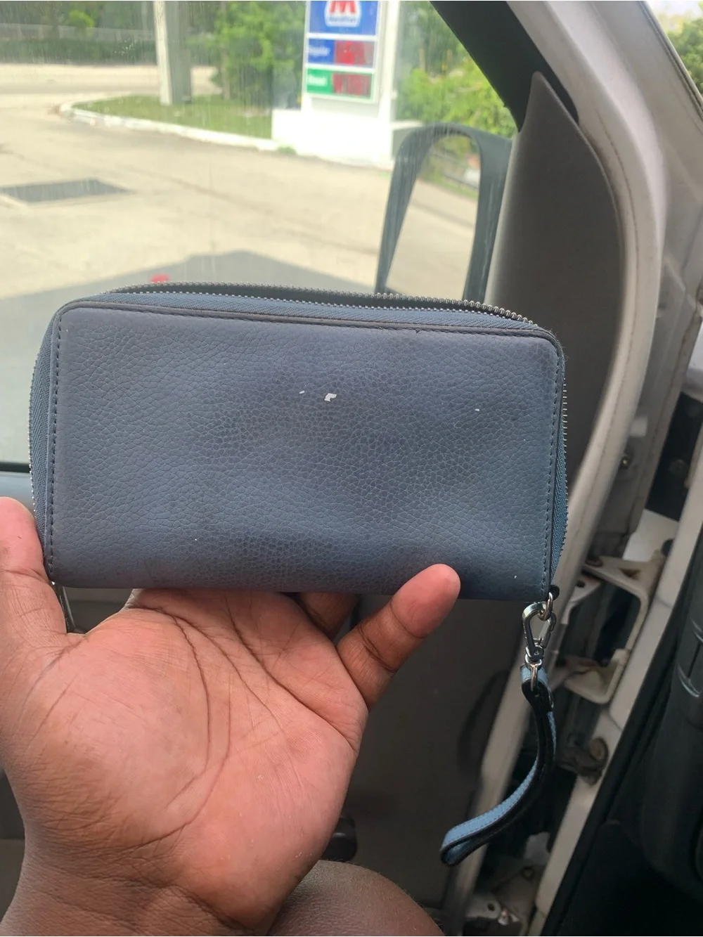 Michael Kors Blue Pebbled Leather Zip Wallet